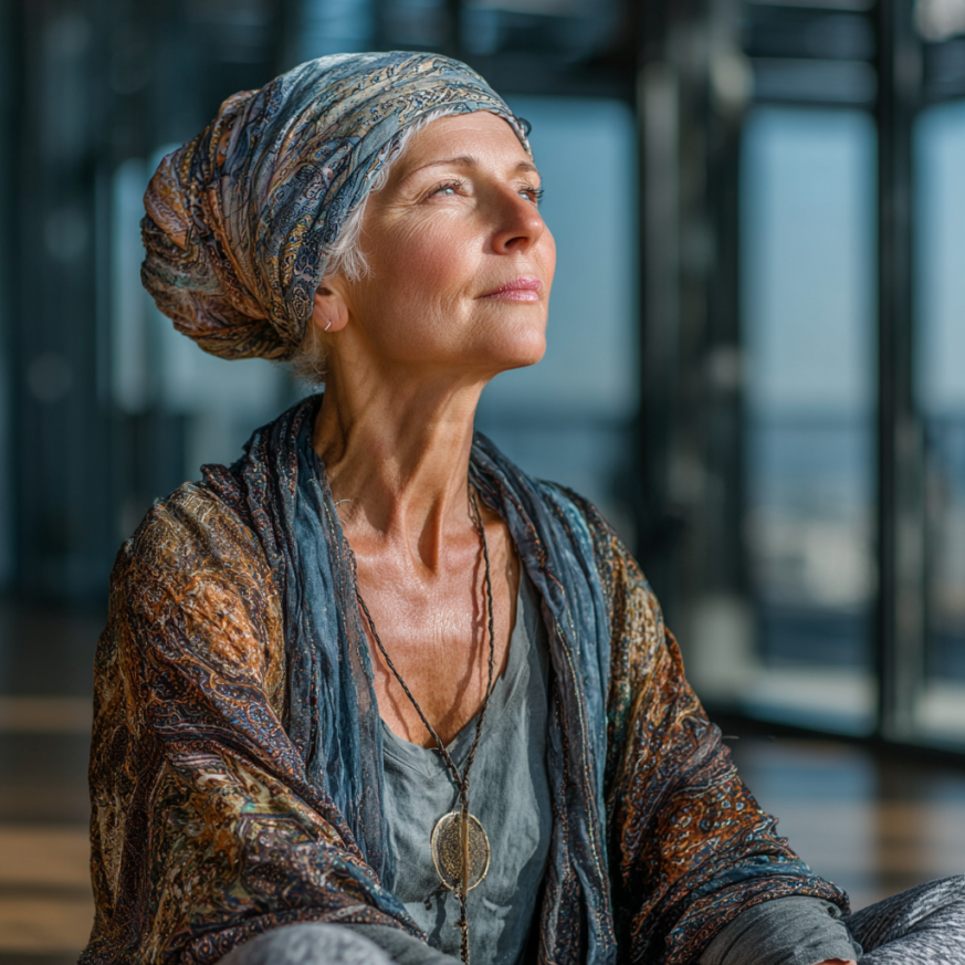 Katta yoshdagi ayol yoga mashqi